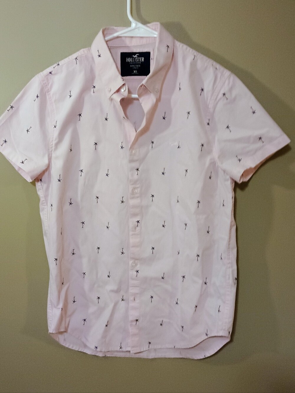 Hollister Epic Flex Light Pink Palm Tree Button Down Shirt